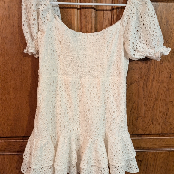 Astr Cream Eyelet Dress with Puff Sleeves - Picture 2 of 3